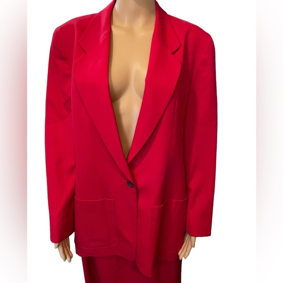 Pendleton Vintage 70s Red Virgin Wool Business Work Two Piece Skirt Suit Set - Picture 3 of 11